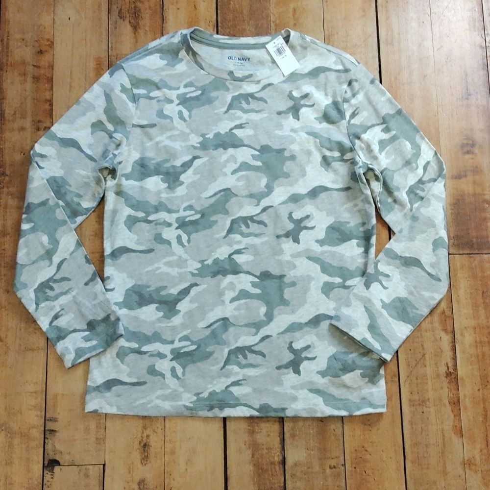 Old Navy shirt size 10 gray camo cotton spring new long sleeve lightweight